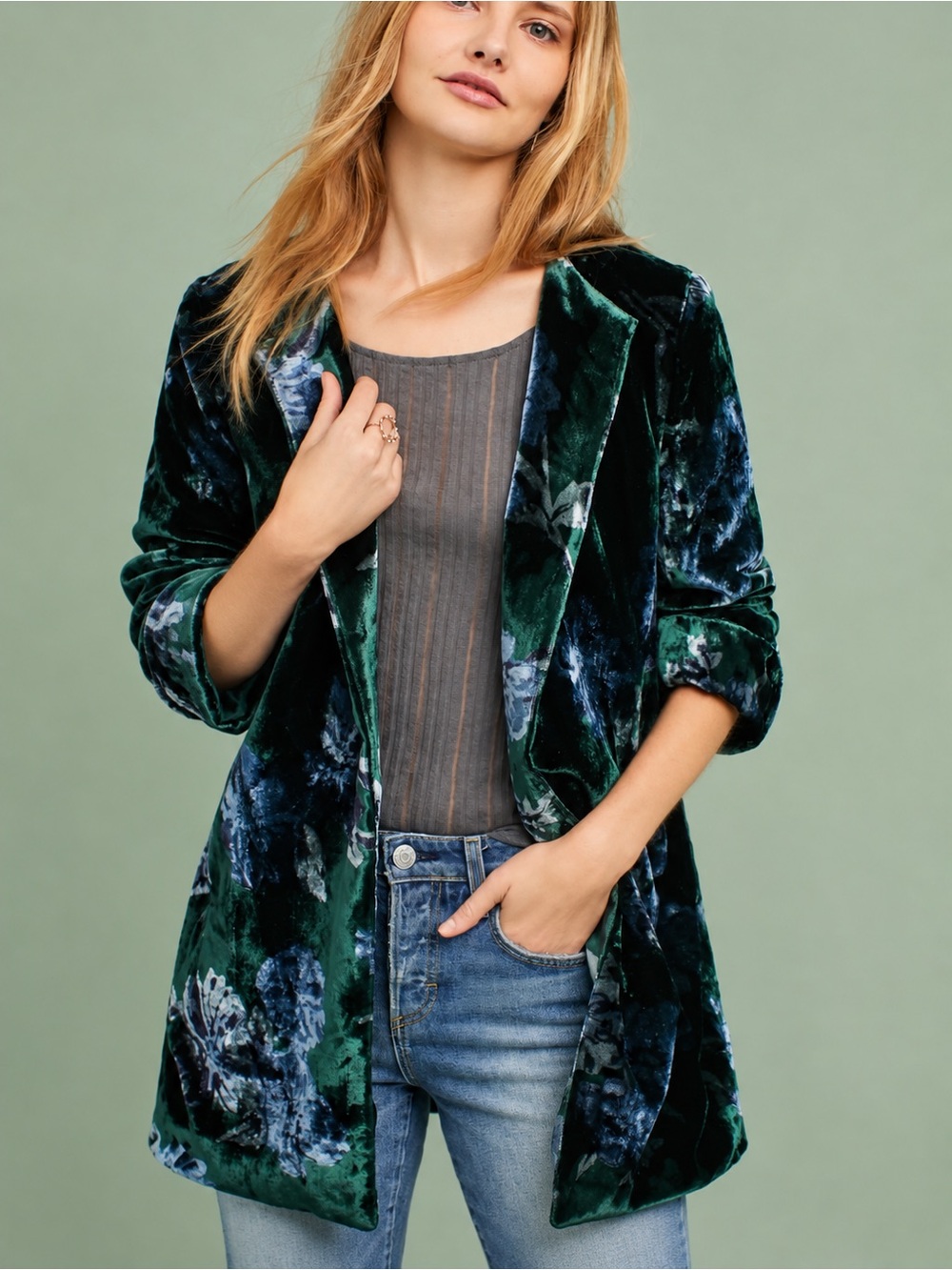 Anthropologie Eva Franco Floral Velvet Car Jacket Preppy Fall Boho Womens S